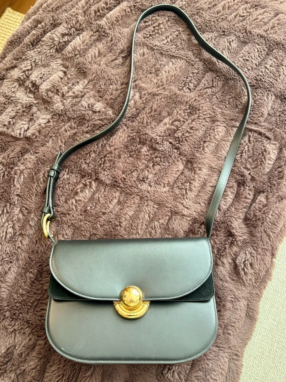 Furla Black Leather Crossbody with Gold Hardware